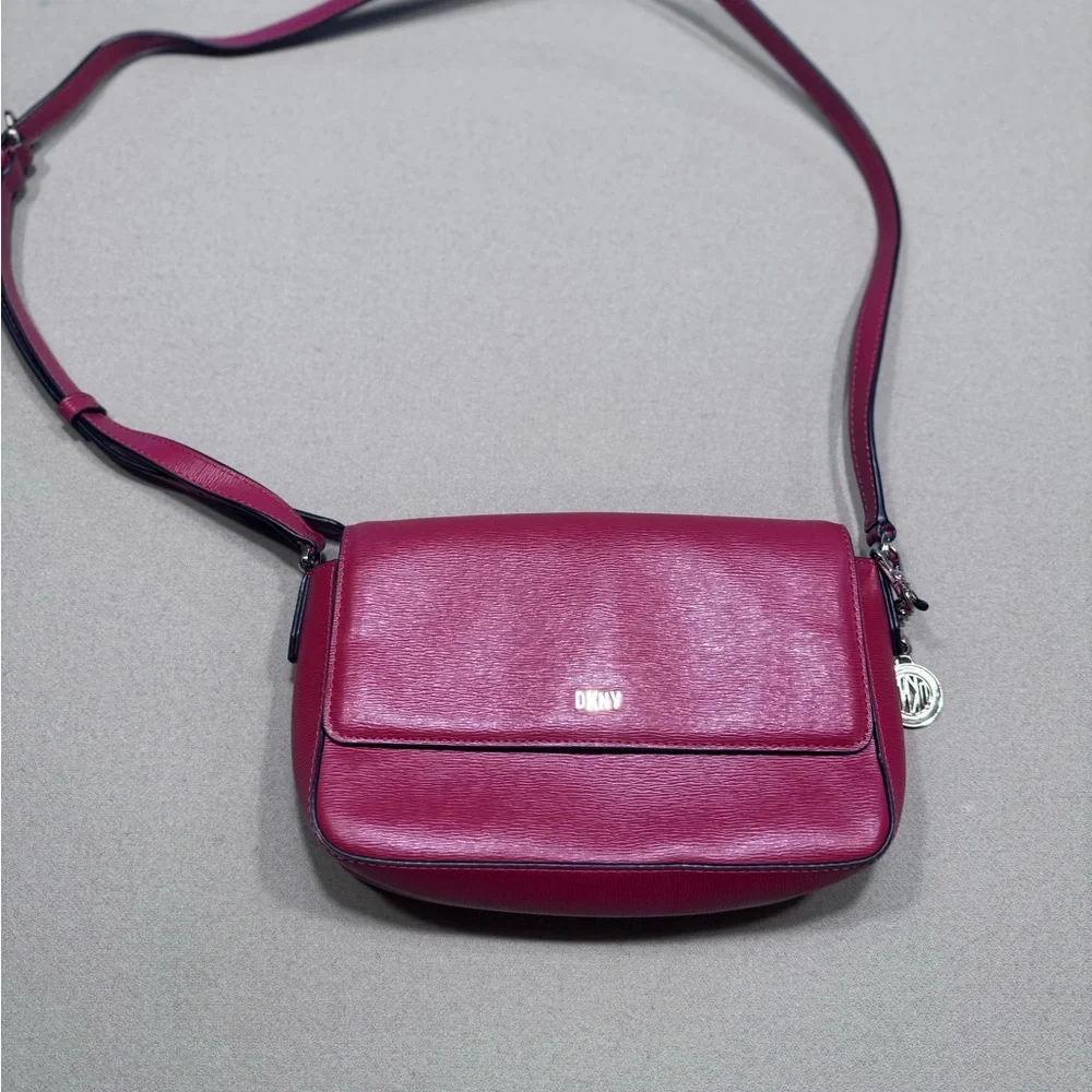 DKNY Sutton Red Leather Bryant Flap Crossbody